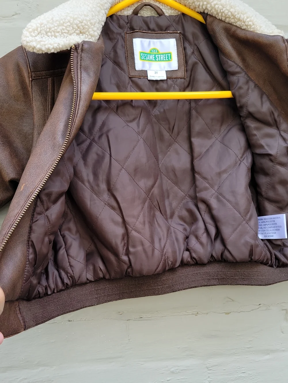 Sesame Street Kids Brown Aviator Jacket with Cream Sherpa Collar Zip Front Sz 2T